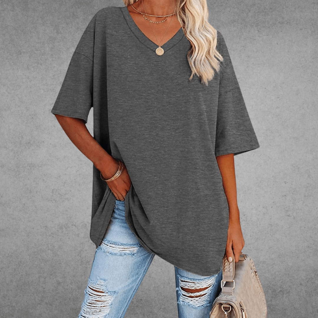 Licht oversized T-shirt met V-hals