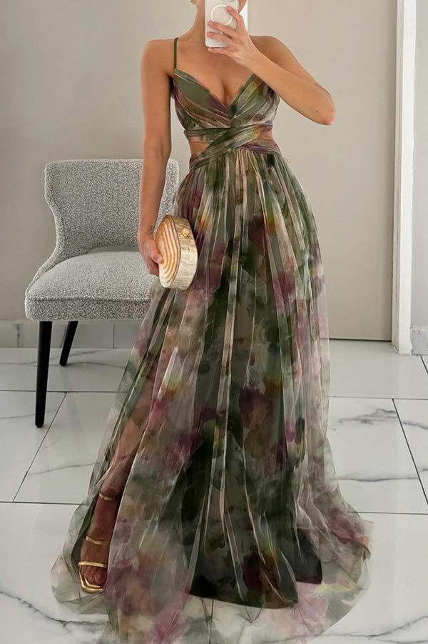 Mesh maxi jurk met getailleerde pasvorm
