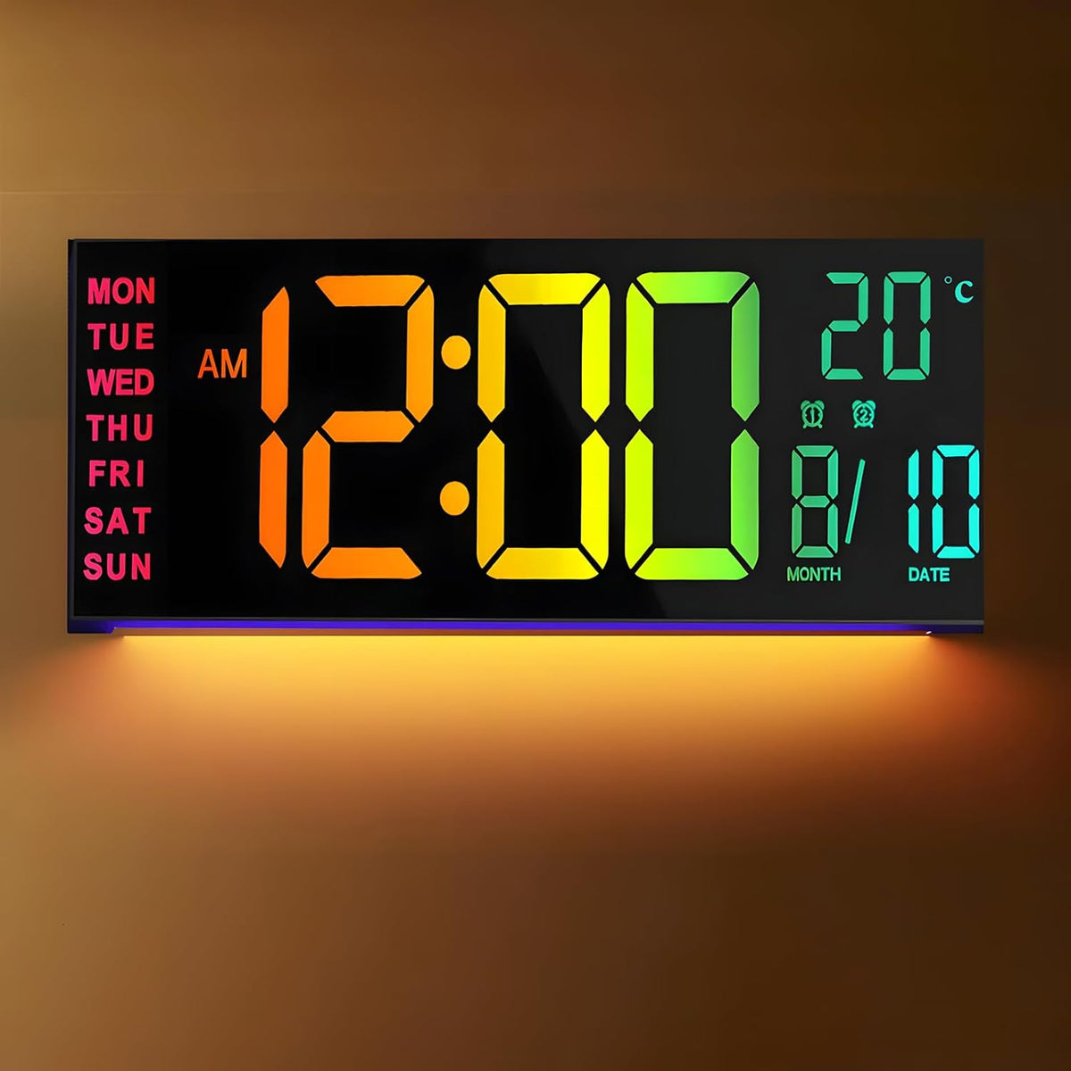 Digitale RGB wand‑ & bureauklok 40,6 cm met afstandsbediening
