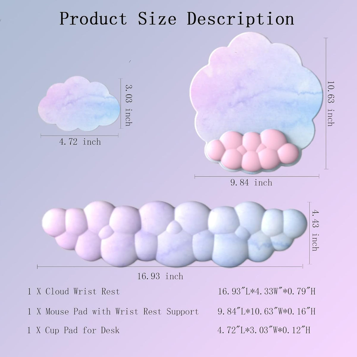 Cloud-Vormige ergonomische polssteun set met muismat & onderzetter — afbeelding 3