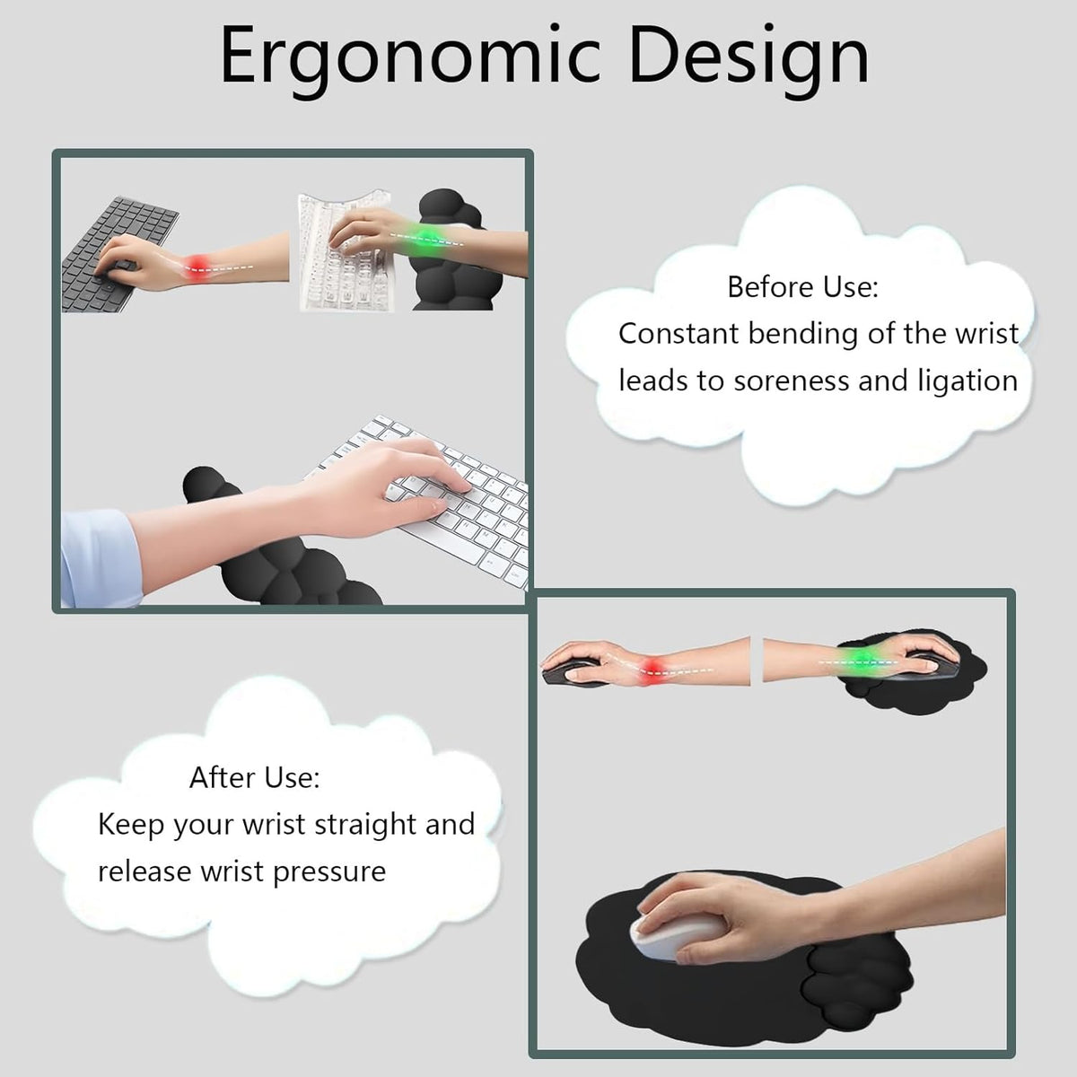 Cloud-Vormige ergonomische polssteun set met muismat & onderzetter — afbeelding 29