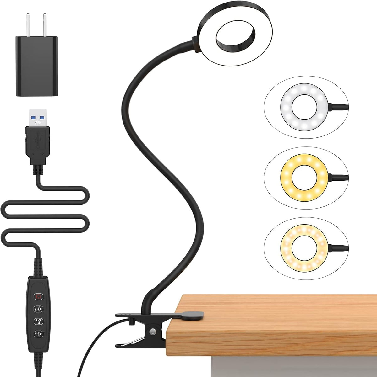 3 kleurmodi LED bureau klem lamp met flexibele gooseneck — afbeelding 89