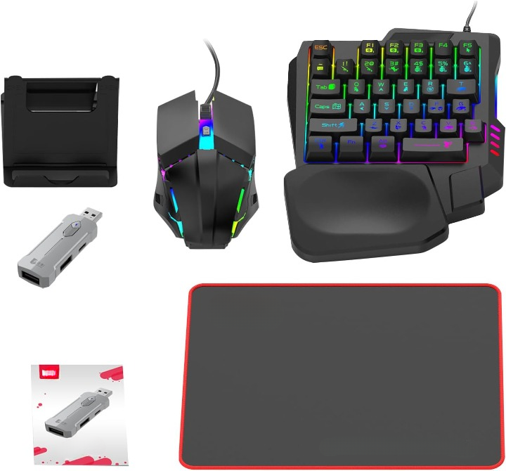 RGB gaming toetsenbord en muiscombinatie – ergonomische controller-adapterset