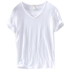 Heren V-hals linnen shirt