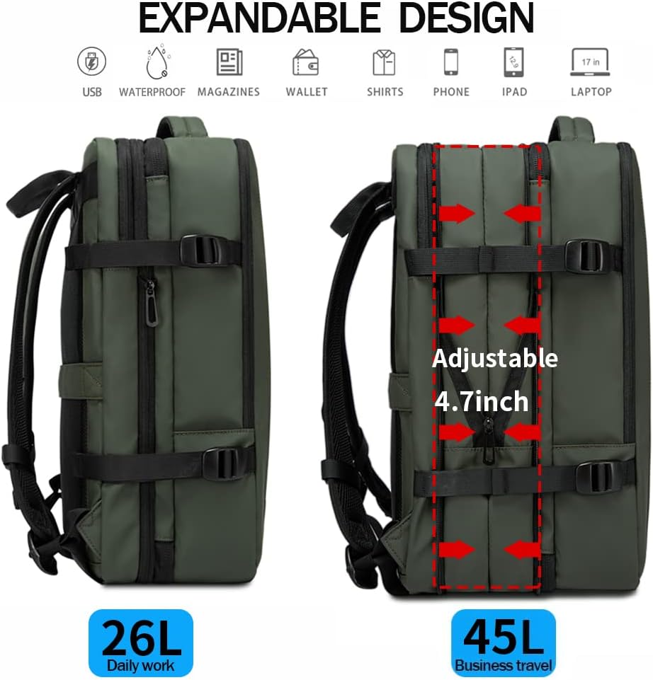 Uitbreidbare 26–45L reisrugzak met laptopvak & zijhandvat