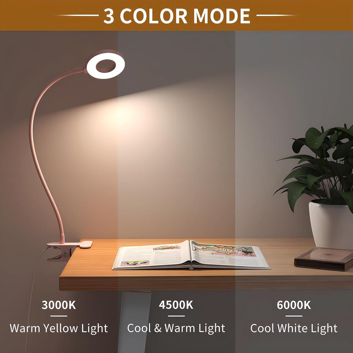 3 kleurmodi LED bureau klem lamp met flexibele gooseneck — afbeelding 110