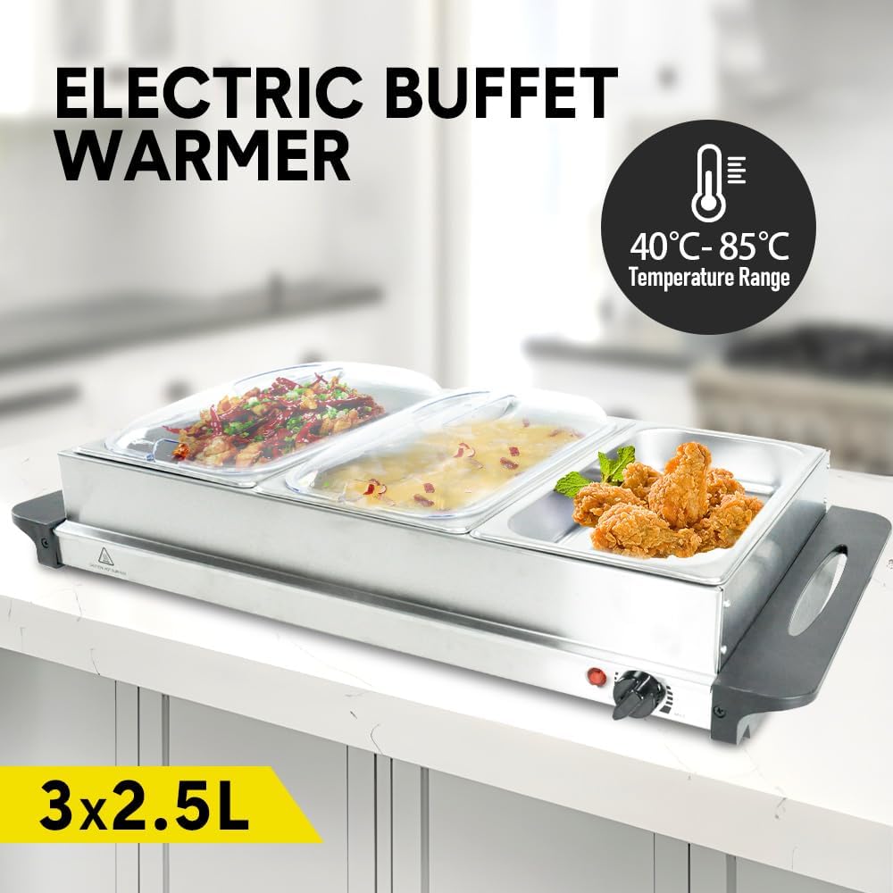 Elektrische buffetvoedselwarmer met 3 × 2,5L schalen & temperatuurregeling — afbeelding 18