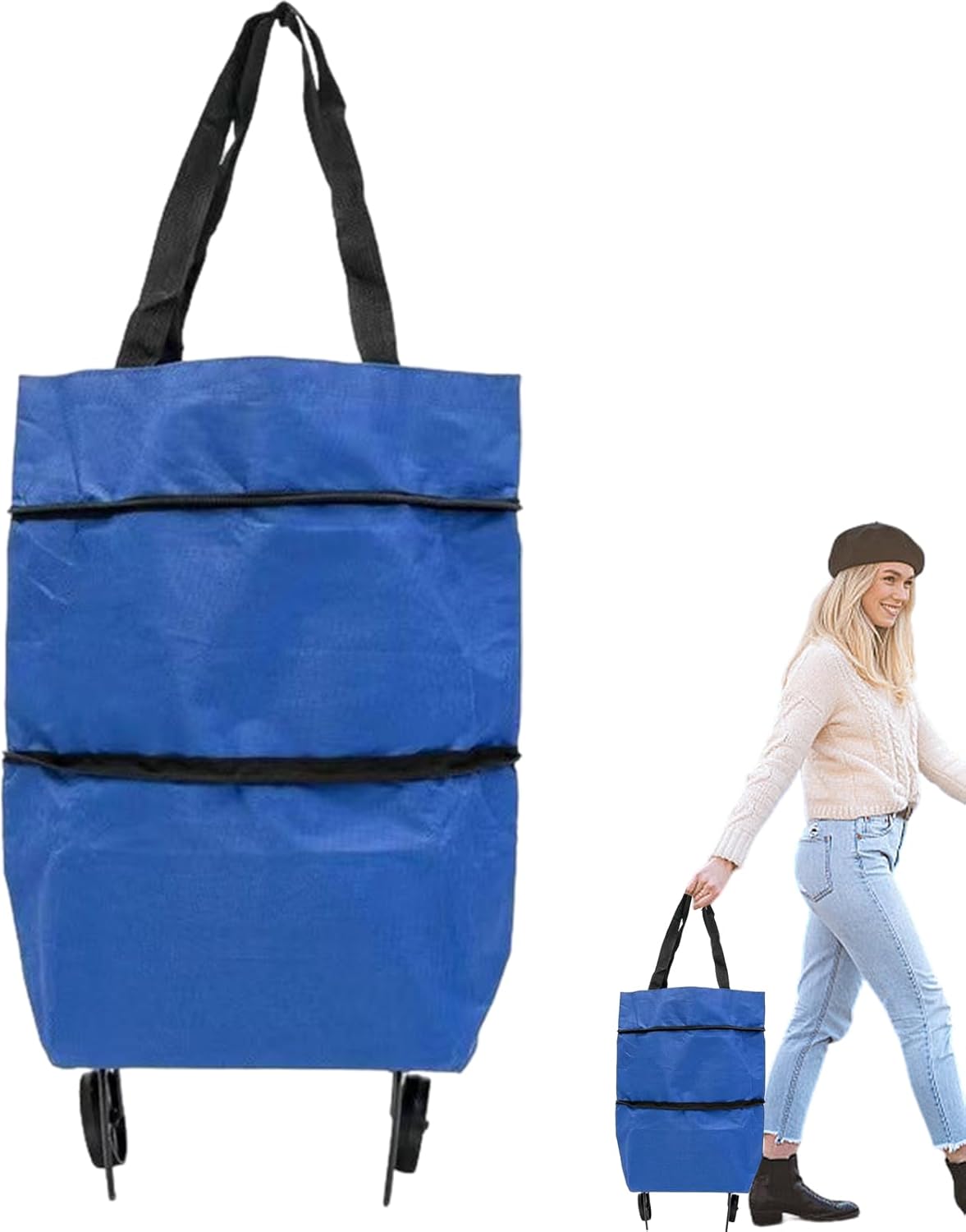 Grote capaciteit vouwbare boodschappentas met wielen – herbruikbare kar tote — afbeelding 58