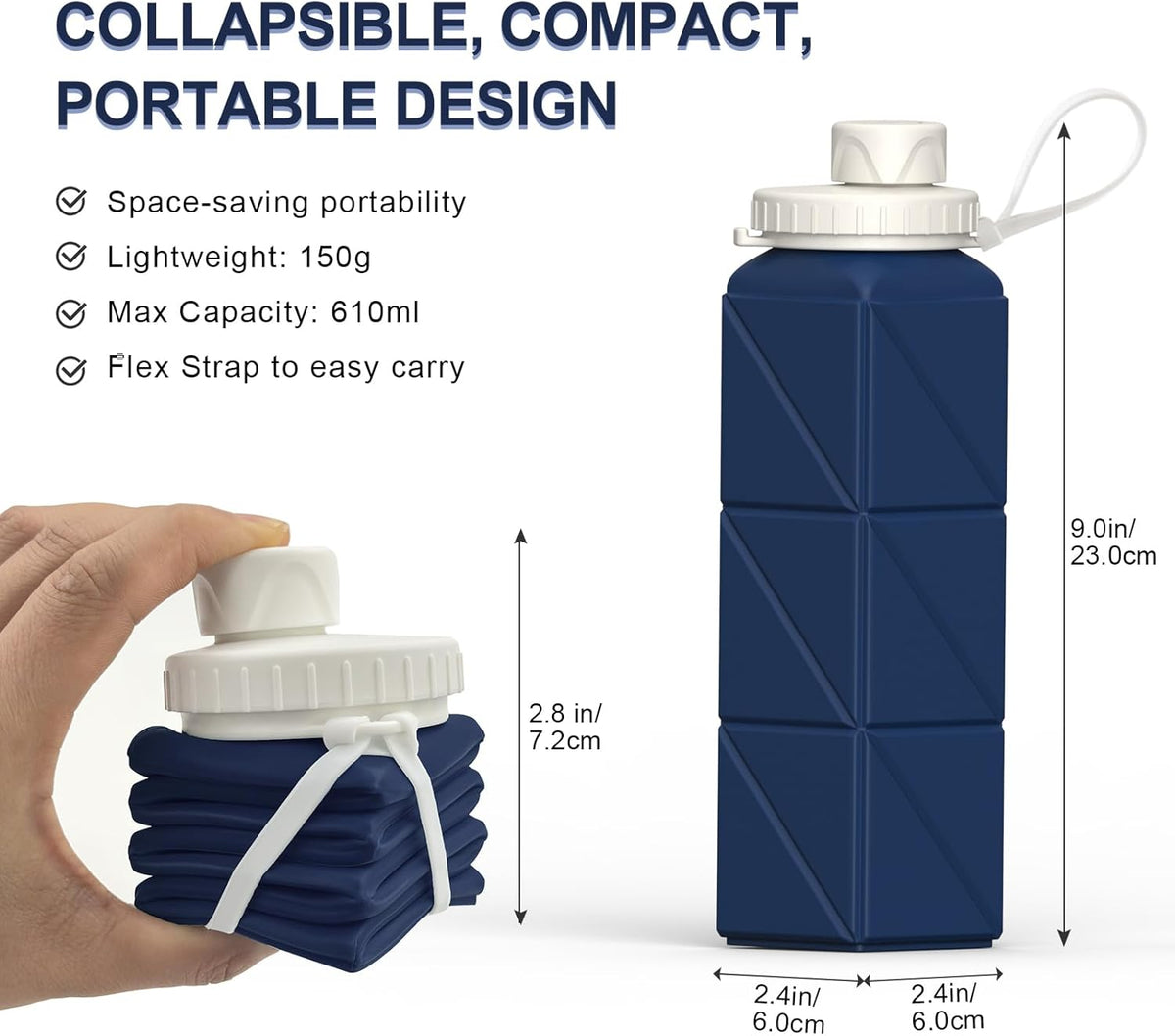 Opvouwbare siliconen waterfles van 610 ml