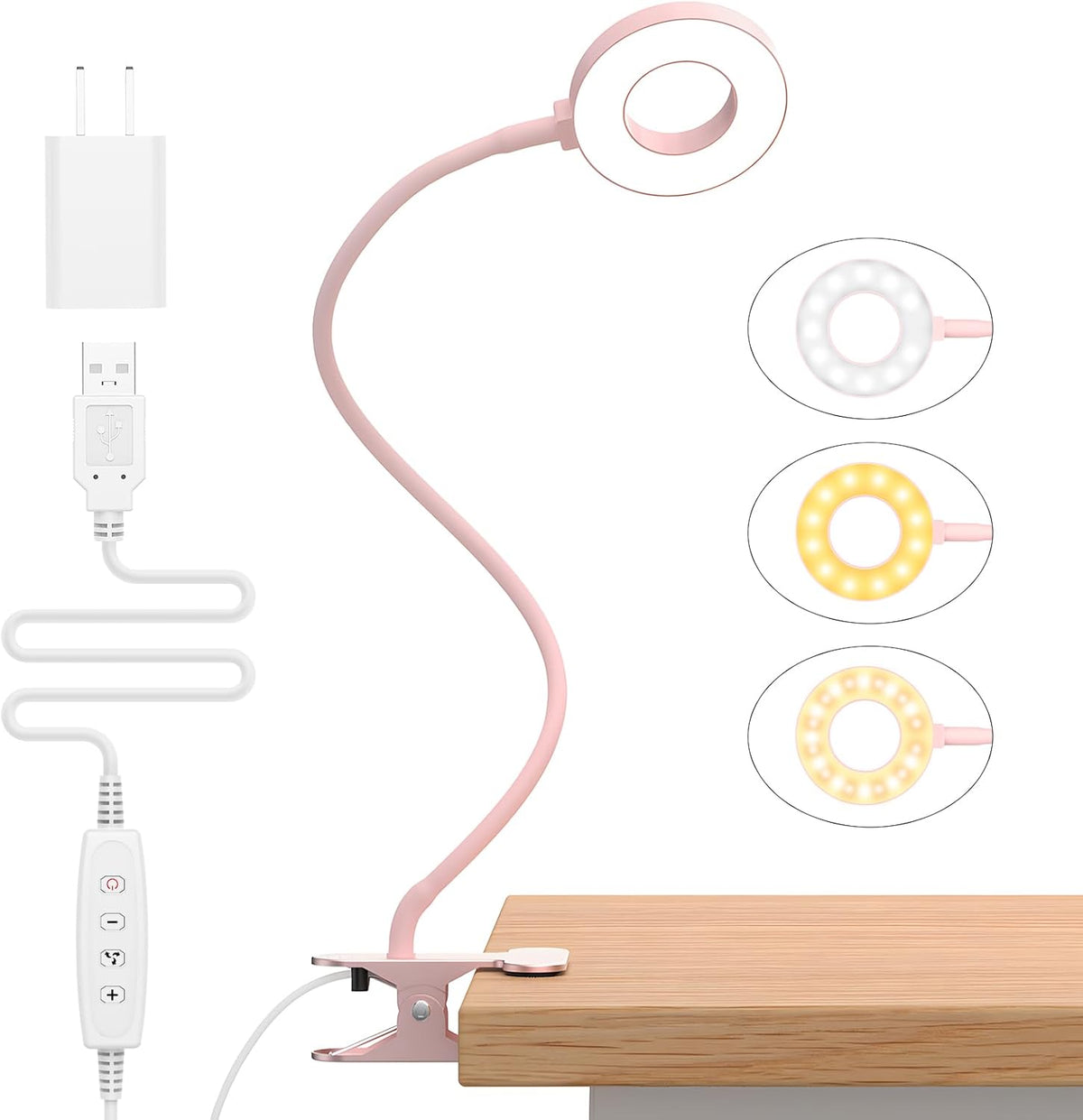 3 kleurmodi LED bureau klem lamp met flexibele gooseneck