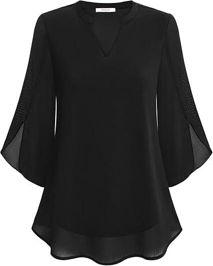 Roswitha | Losvallende chiffon blouse met V-hals en driekwartmouwen