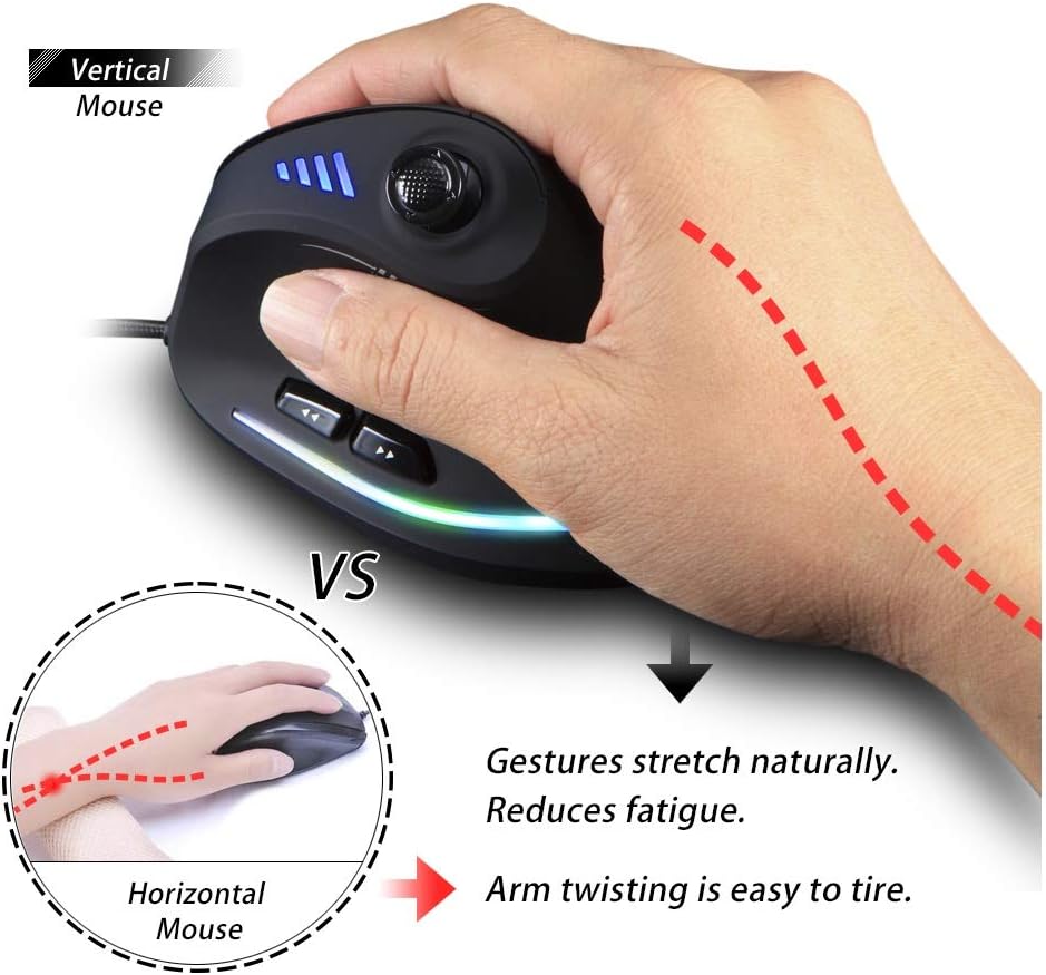 Verticale RGB gaming muis met joystick en 11 programmeerbare knoppen