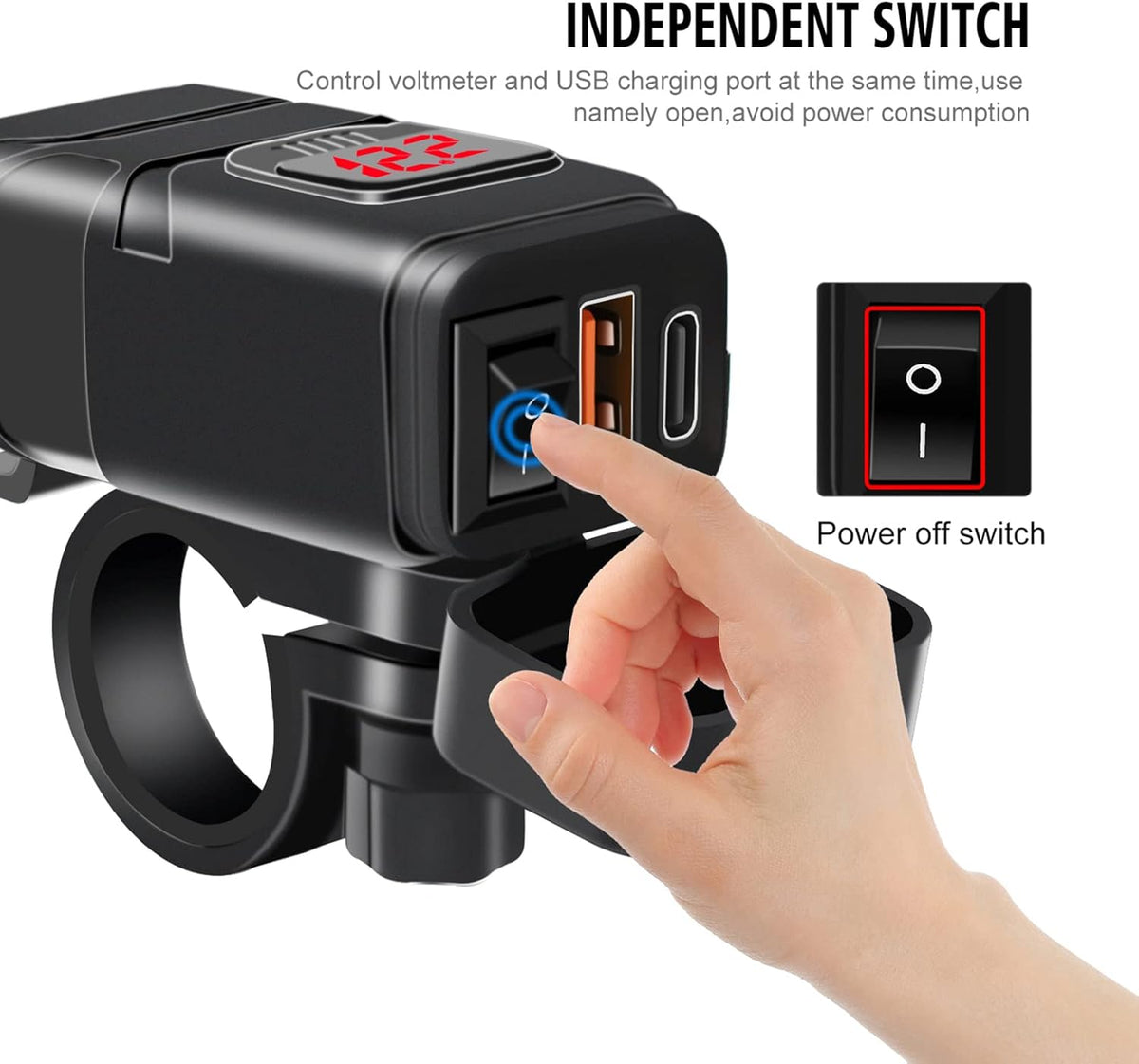Motorfiets USB & type-c snellader met voltmeter