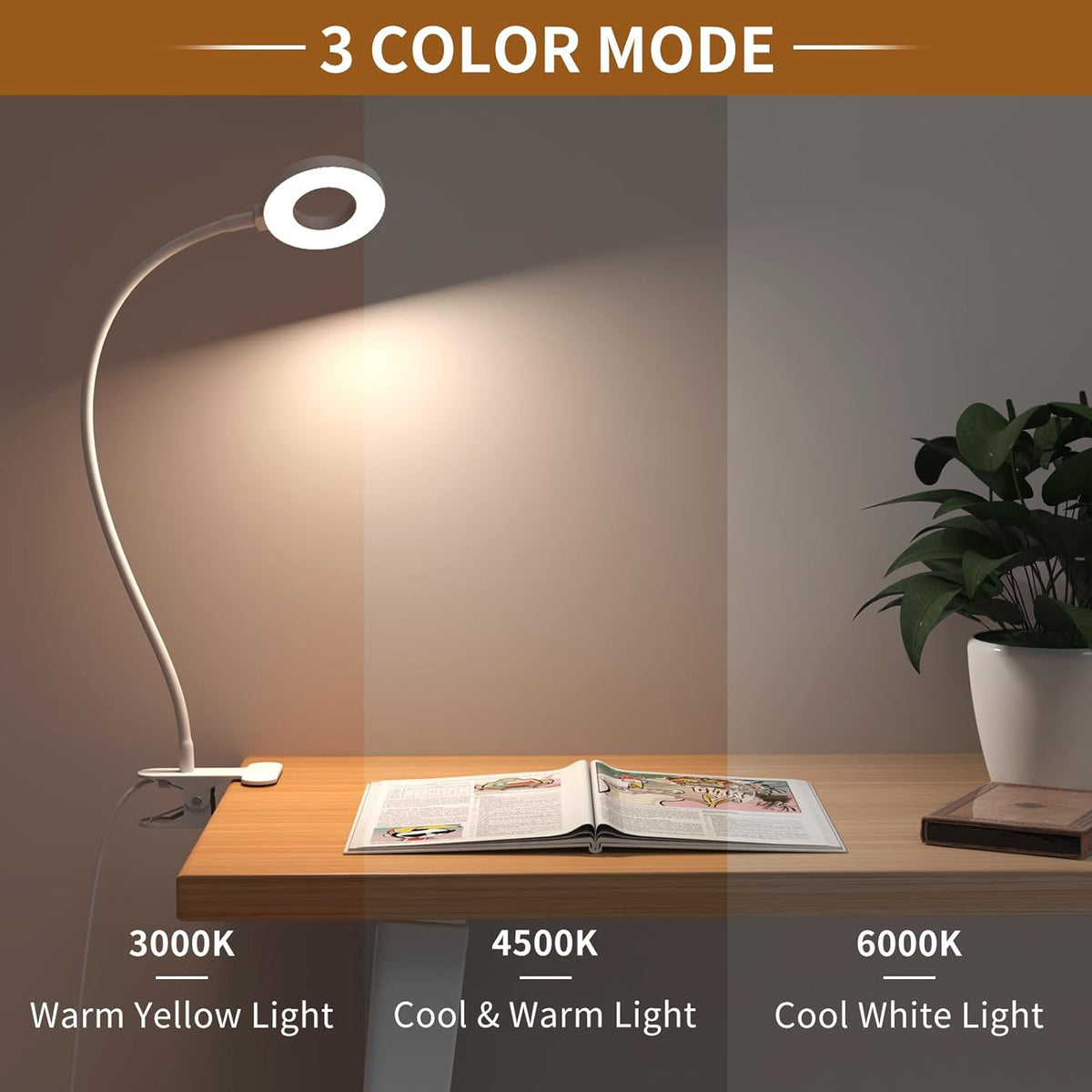 3 kleurmodi LED bureau klem lamp met flexibele gooseneck — afbeelding 104