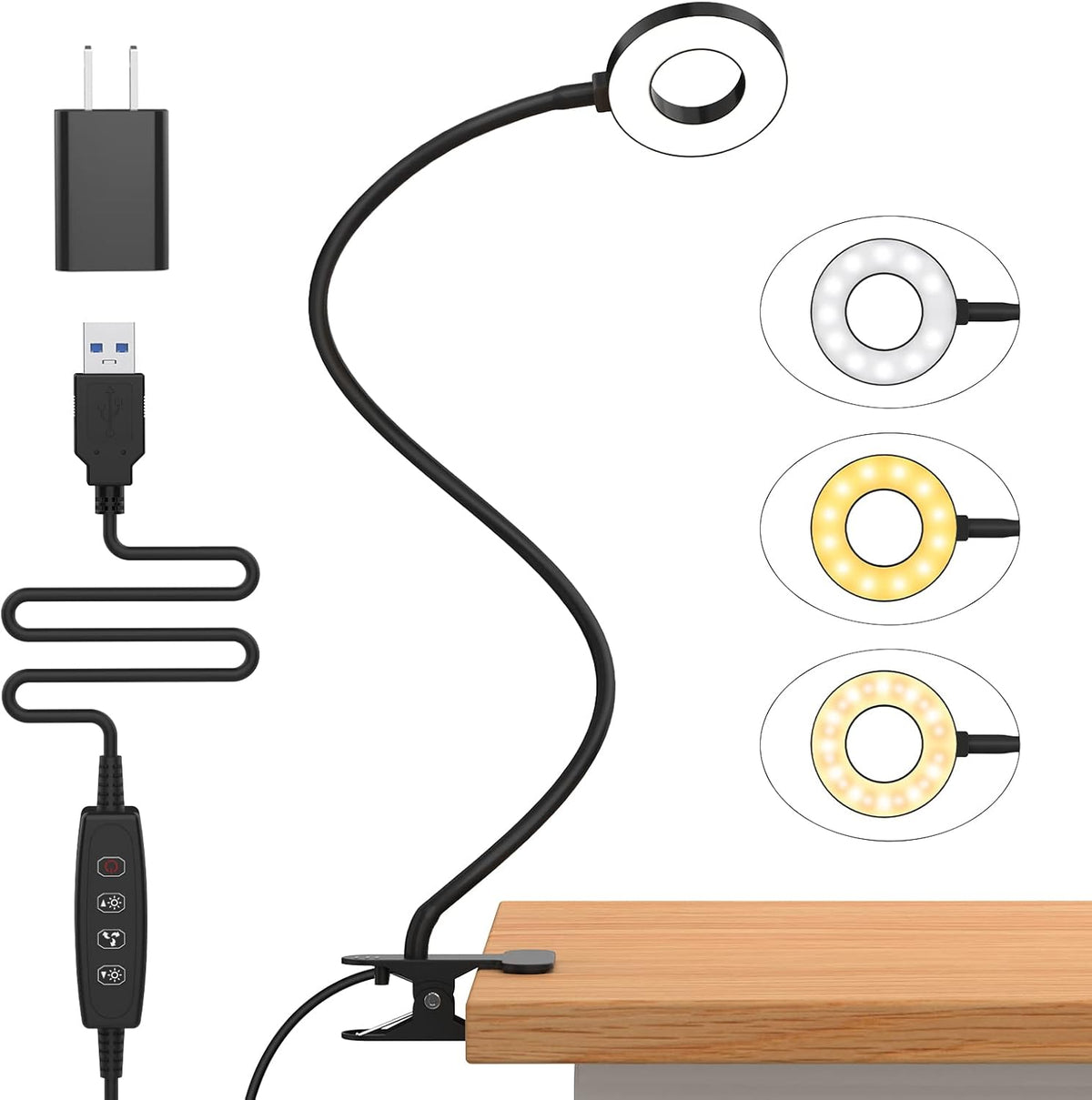3 kleurmodi LED bureau klem lamp met flexibele gooseneck — afbeelding 77