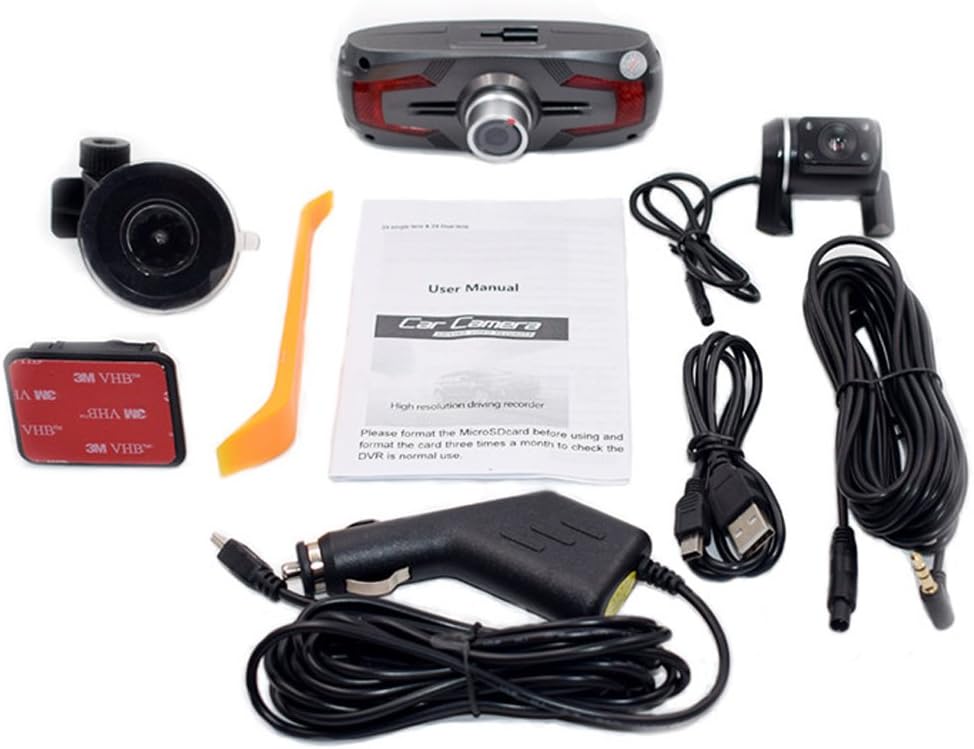 Dubbele dashcam met 2,7-inch LCD, 170° groothoek en achteruitkijkcamera
