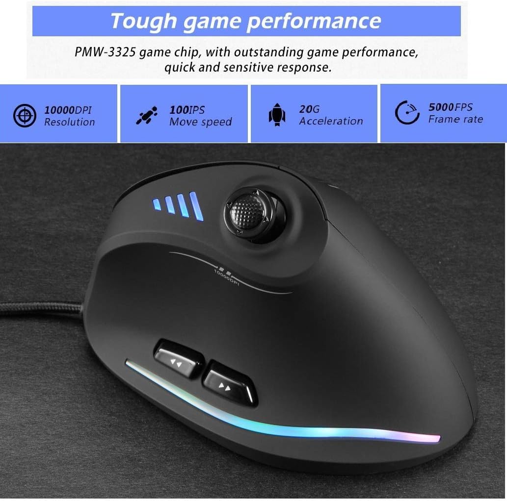 Verticale RGB gaming muis met joystick en 11 programmeerbare knoppen