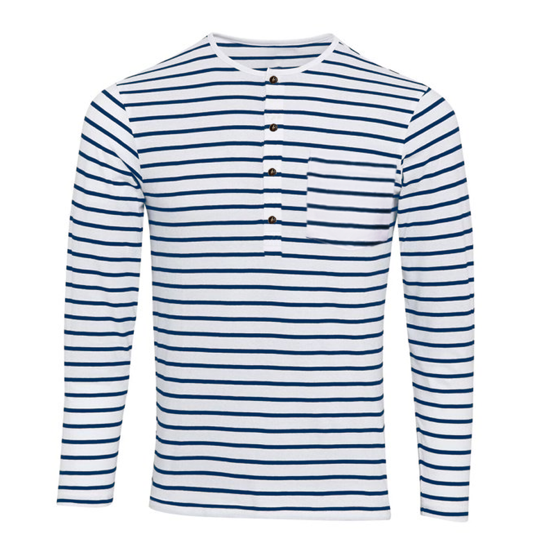 Gestreept henley shirt met lange mouwen – Noor
