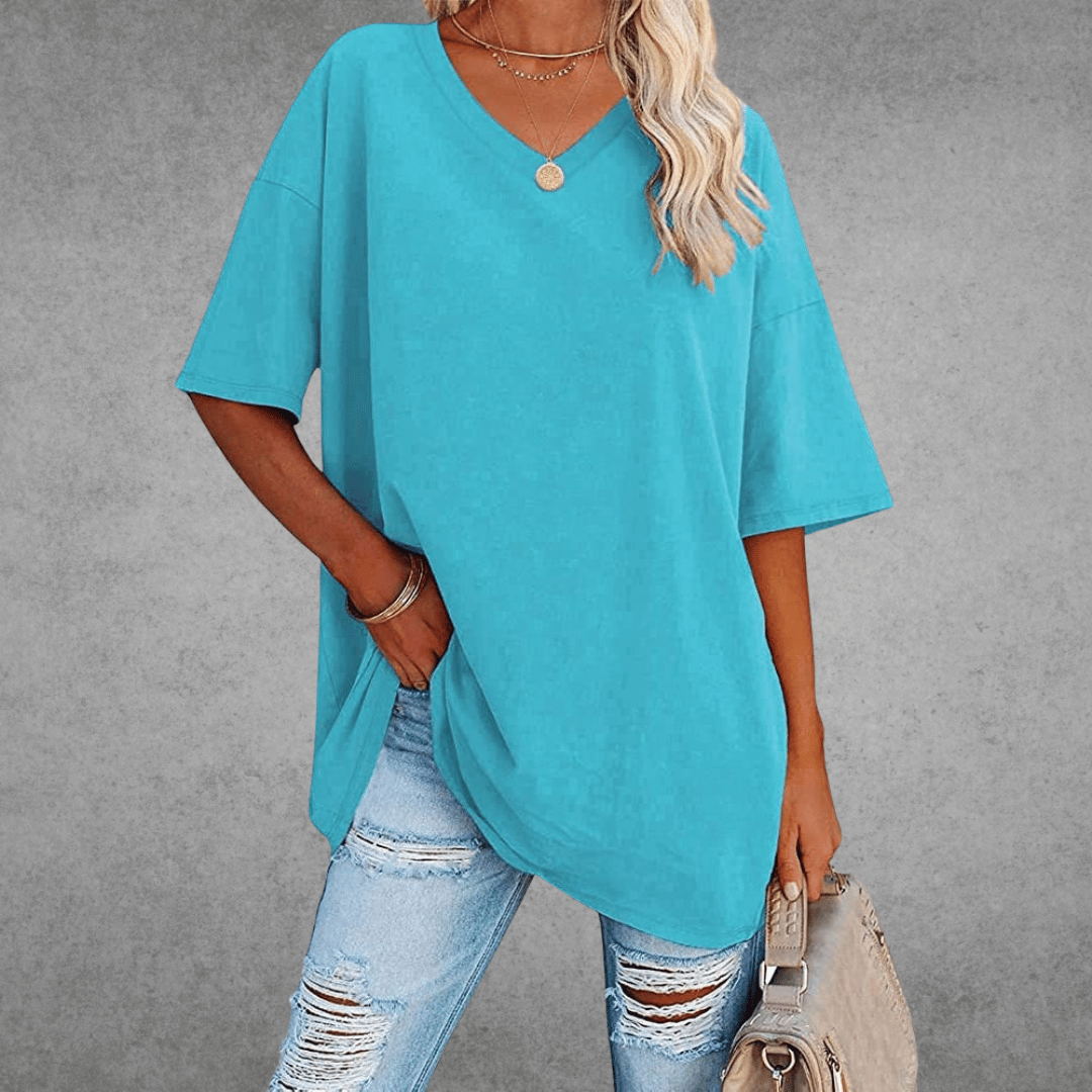 Licht oversized T-shirt met V-hals