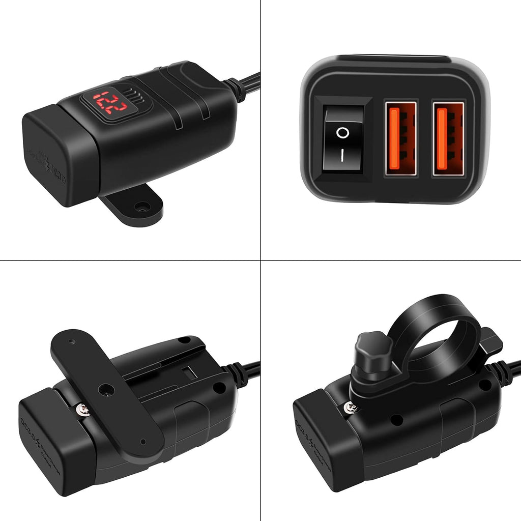 Motorfiets USB & type-c snellader met voltmeter