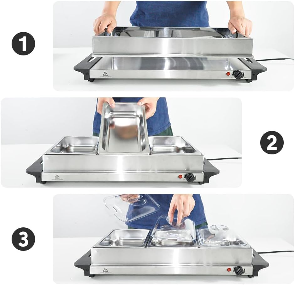 Elektrische buffetvoedselwarmer met 3 × 2,5L schalen & temperatuurregeling — afbeelding 13