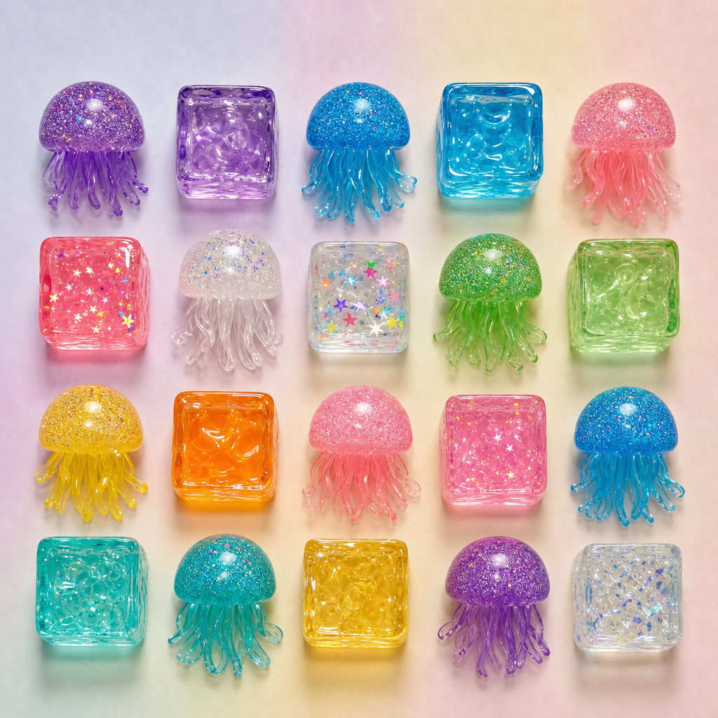 JellySquish slow-rise sensorische squishy — ijsblokje & kwal