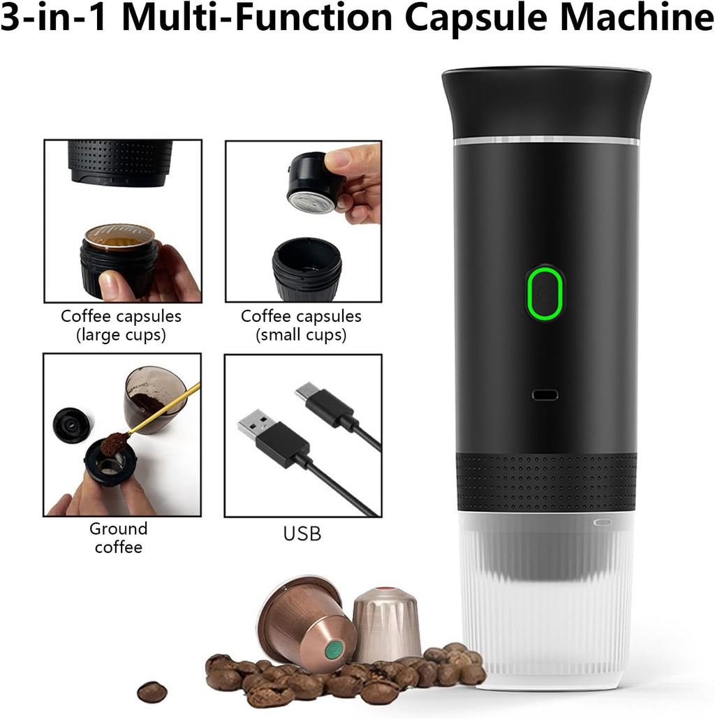 Draagbare 3-in-1 espresso koffiemaker met oplaadbare batterij