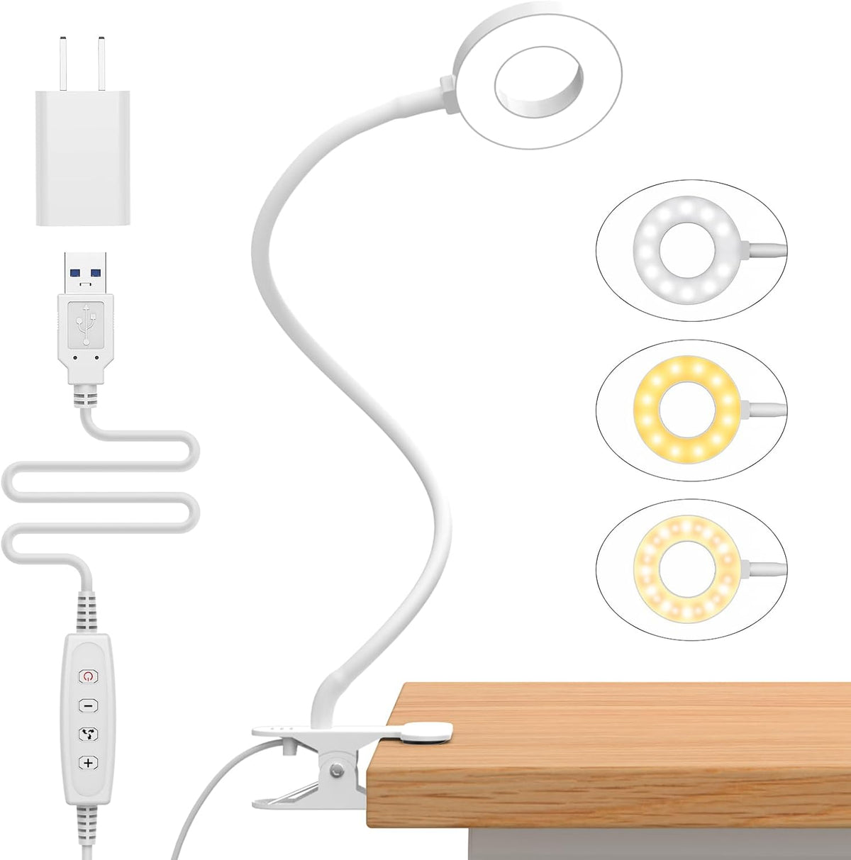 3 kleurmodi LED bureau klem lamp met flexibele gooseneck