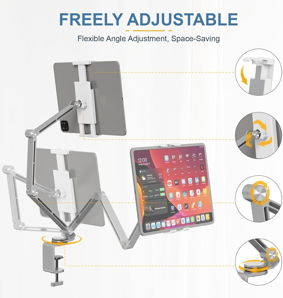 Verstelbare aluminium tablet desk stand met 360° rotatie