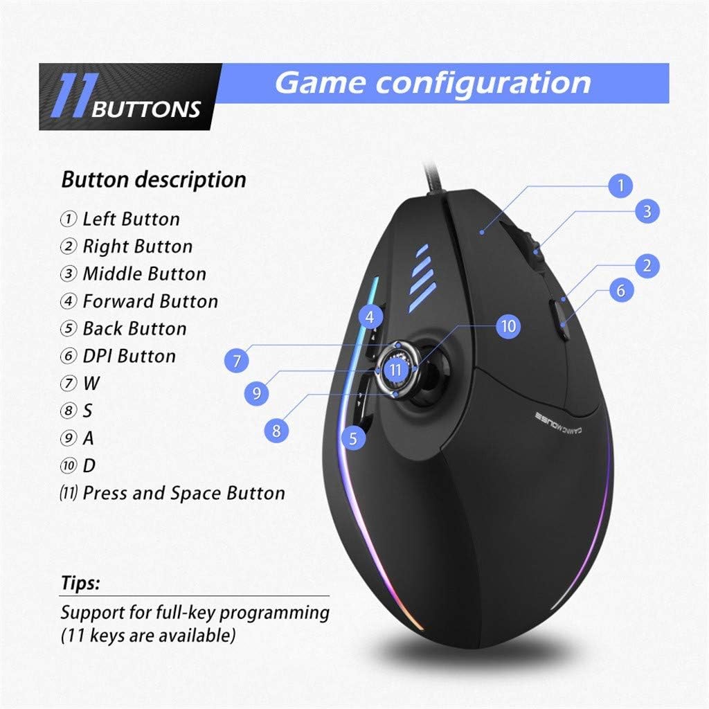 Verticale RGB gaming muis met joystick en 11 programmeerbare knoppen