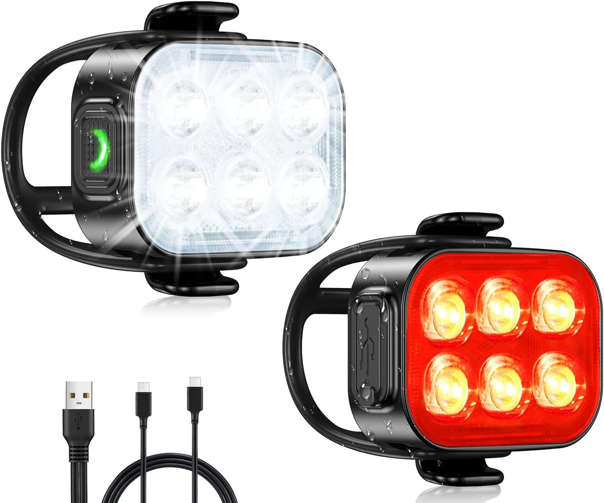 Ultra slank USB oplaadbare fietsverlichting set met 4+6 modi