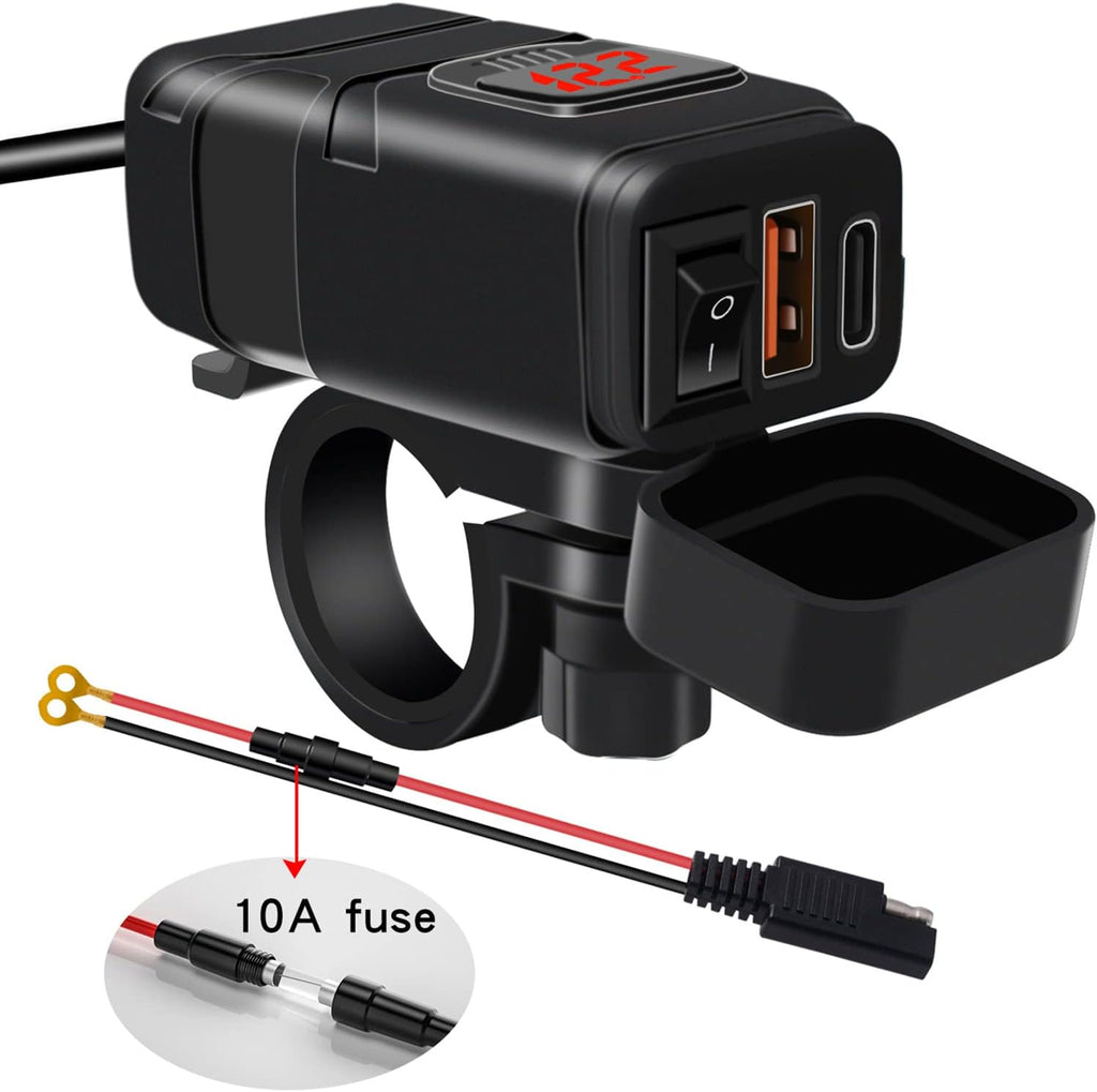 Motorfiets USB & type-c snellader met voltmeter