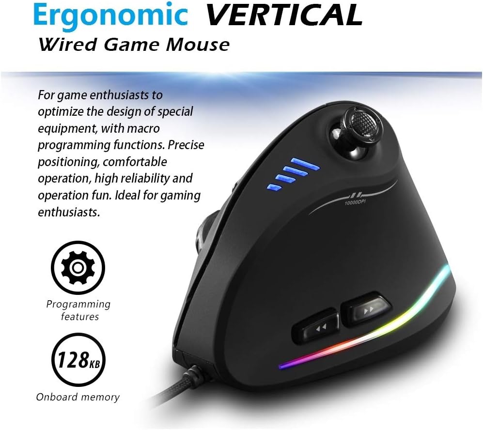 Verticale RGB gaming muis met joystick en 11 programmeerbare knoppen