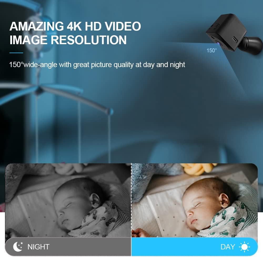 Minibeveiligingscamera 4K met wi-fi, verborgen binnencamera en nachtzicht