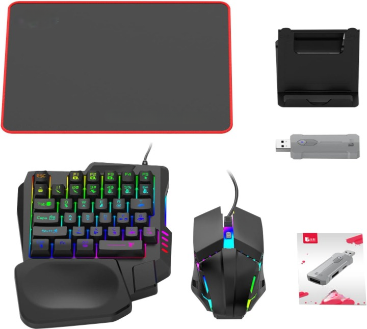 RGB gaming toetsenbord en muiscombinatie – ergonomische controller-adapterset