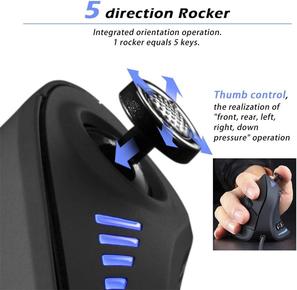 Verticale RGB gaming muis met joystick en 11 programmeerbare knoppen