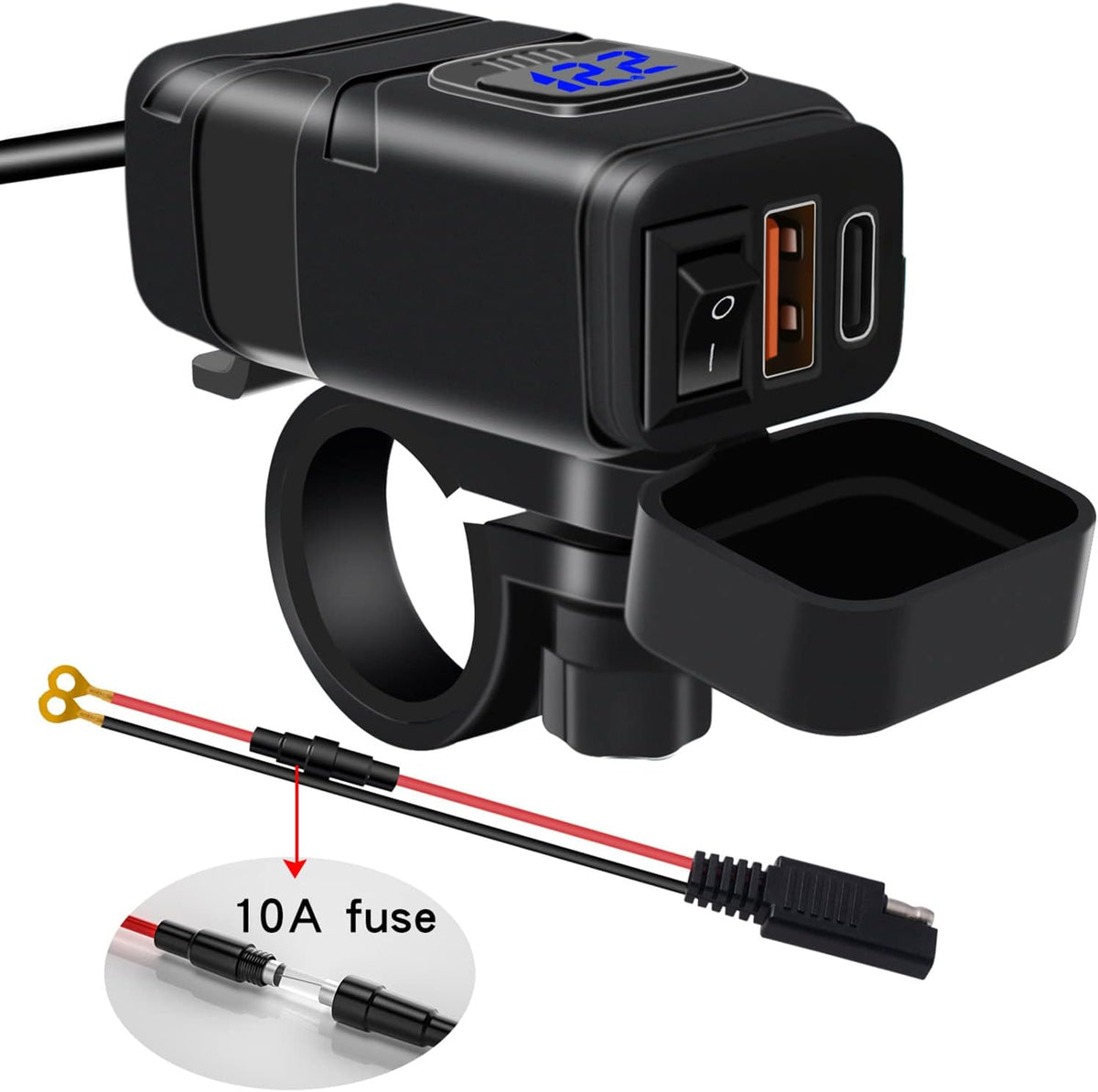 Motorfiets USB & type-c snellader met voltmeter