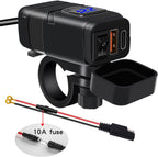 Motorfiets USB & type-c snellader met voltmeter