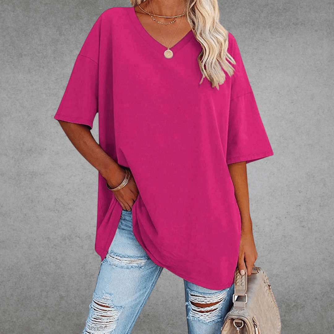 Licht oversized T-shirt met V-hals