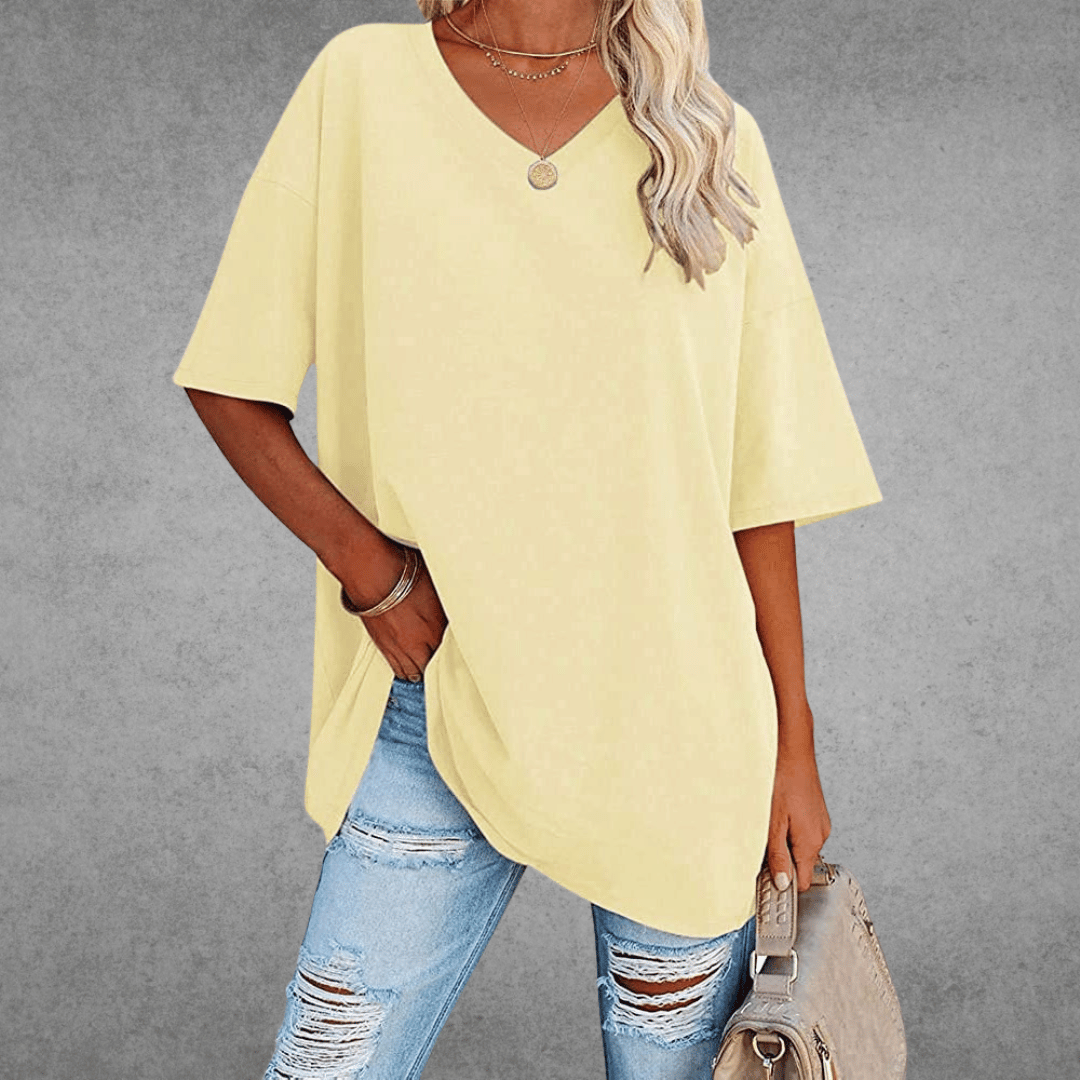 Licht oversized T-shirt met V-hals