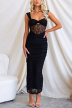 Mesh-Bodycon maxikleed met rimpeling