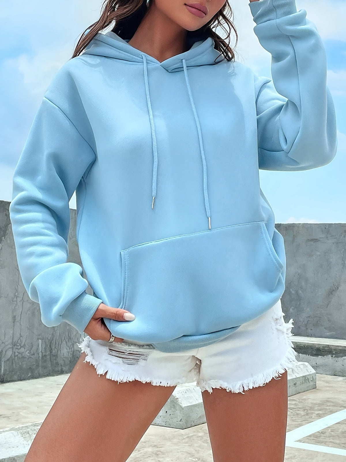 Zachte plush pullover hoodie met capuchon voor dames