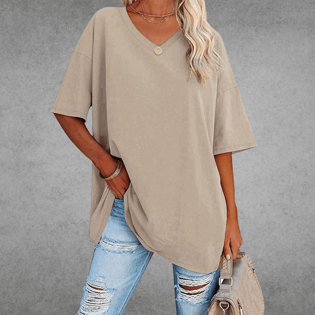 Licht oversized T-shirt met V-hals