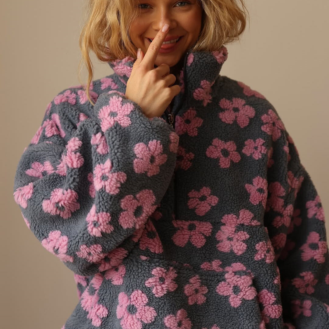 Maite | Losse damesfleecetrui met bloemenpatroon