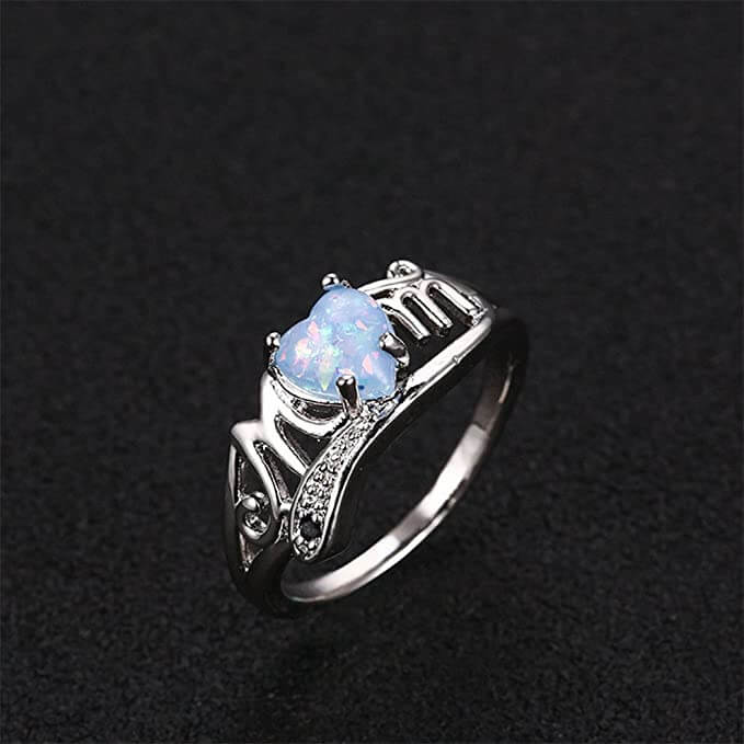 Mam gegraveerd hart opaal ring