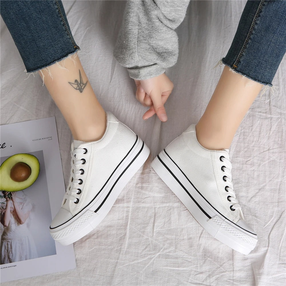 Dames canvas sneakers met plateauzool