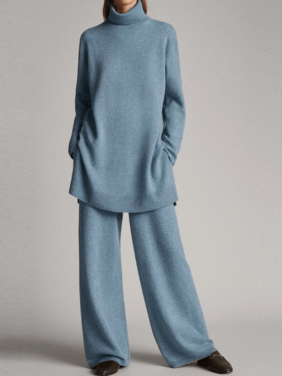 Lorette | Tweedelige loungeset met coltop en wijde broek