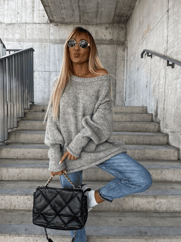 Gelaagde gebreide damestrui met off-shoulder design — afbeelding 24