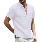 Heren linnen shirt – V-Hals – korte mouwen – knoopsluiting