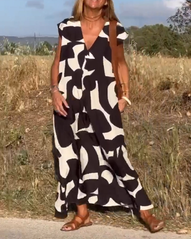 V-Hals maxi jurk met print